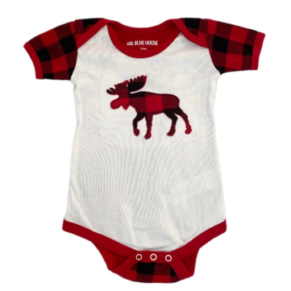 Little Blue House Plaid Moose Jasper Onesie Diaper Shirt